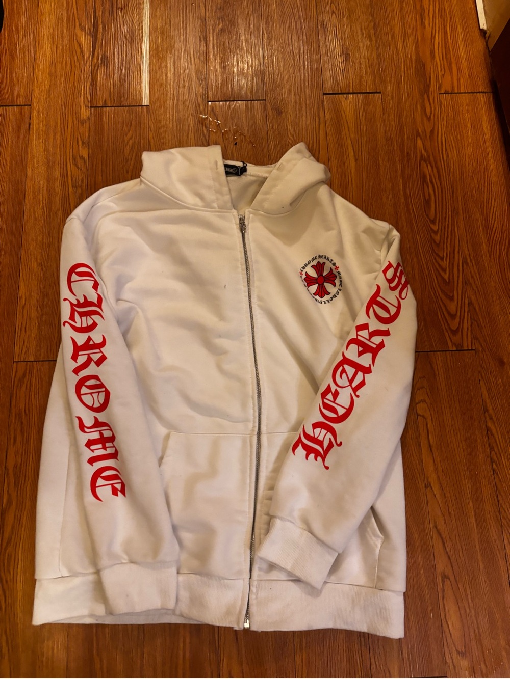 Chrome hearts  Zip-Up Hoodie with Red Graphic Sleeves